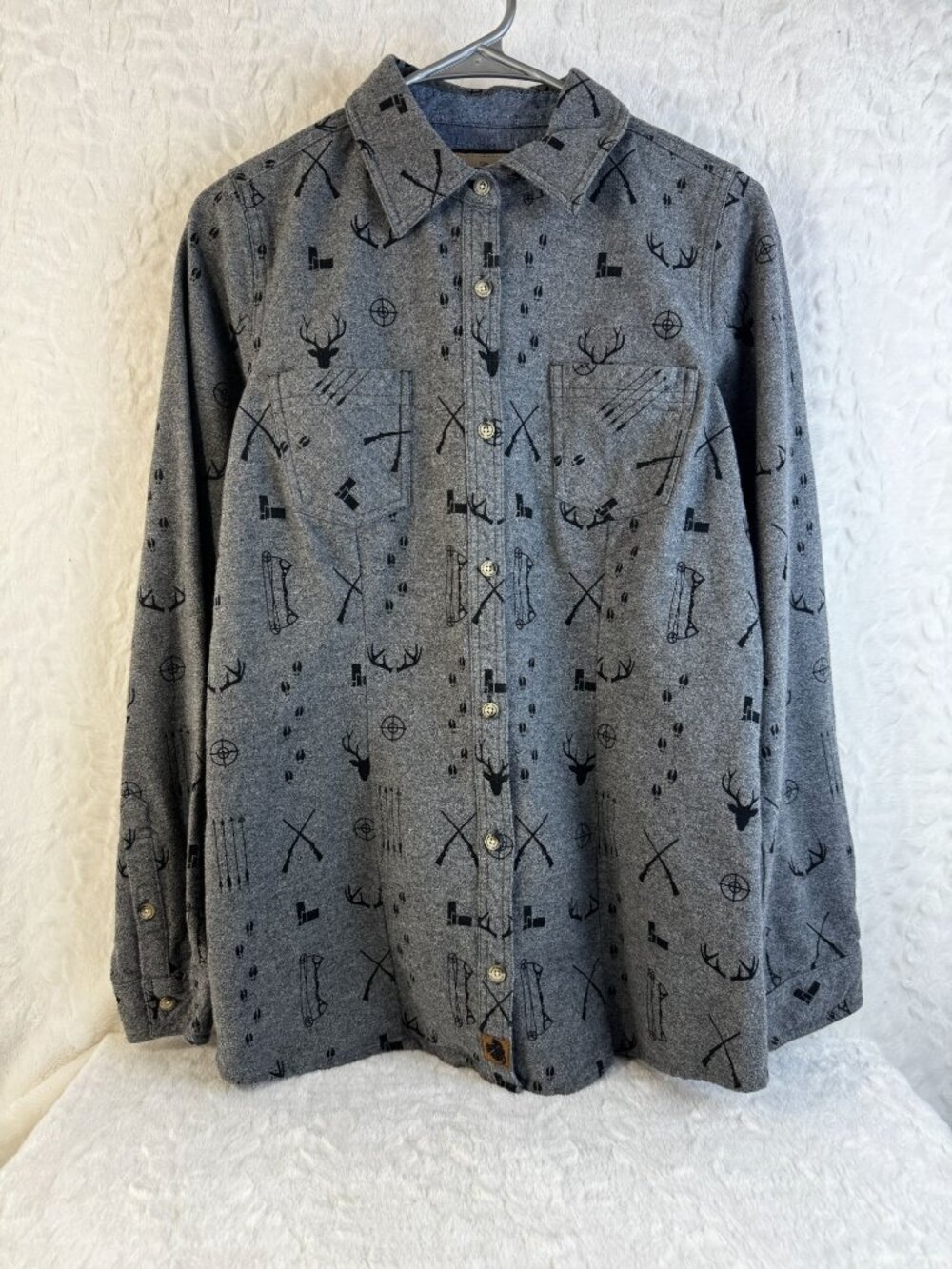 Legendary Whitetails Women's Med Gray Button Long Sleeve Hunting Shirt Flannel